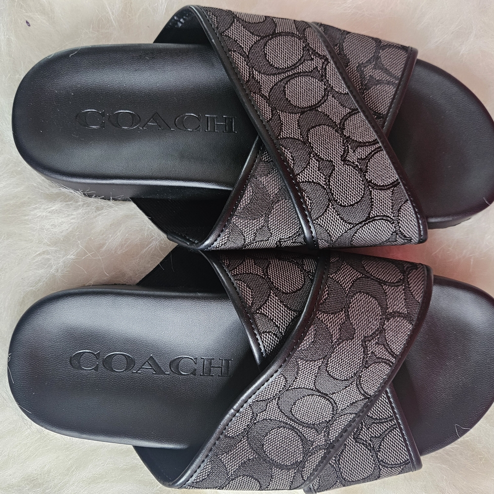 NWOT Coach Crossover Cross-strap Signature comfort Slide Sandals Men 7 Women 8 - Picture 2 of 5
